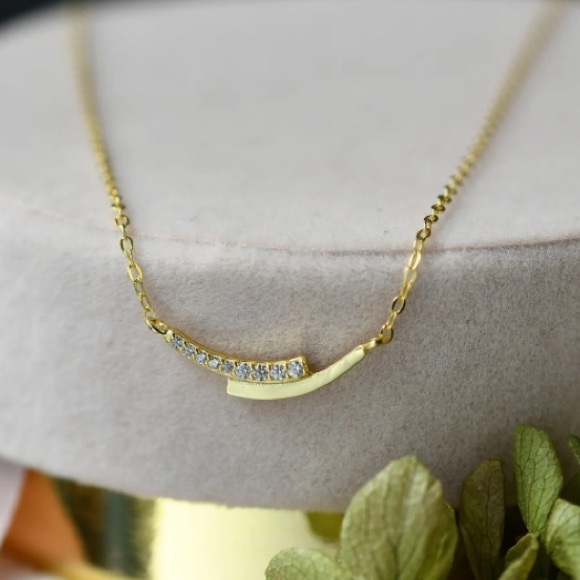 UltraDelicate Dainty 14K Gold Plated Pavé Crystal Arc Pendant Clavicle Necklace - Picture 8 of 10
